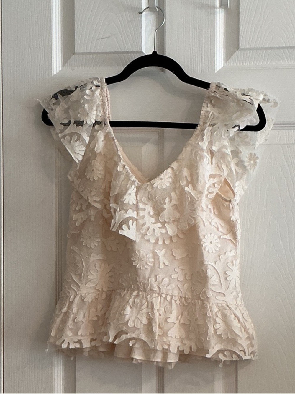Anthropologie Cream Lace Ruffle V-Neck Camisole